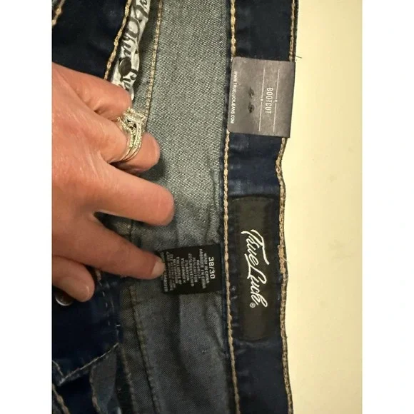 True Luck Mens Bootcut Jeans Flap Pockets Thick Stitch Western Embroidered 38x30 - Picture 11 of 16